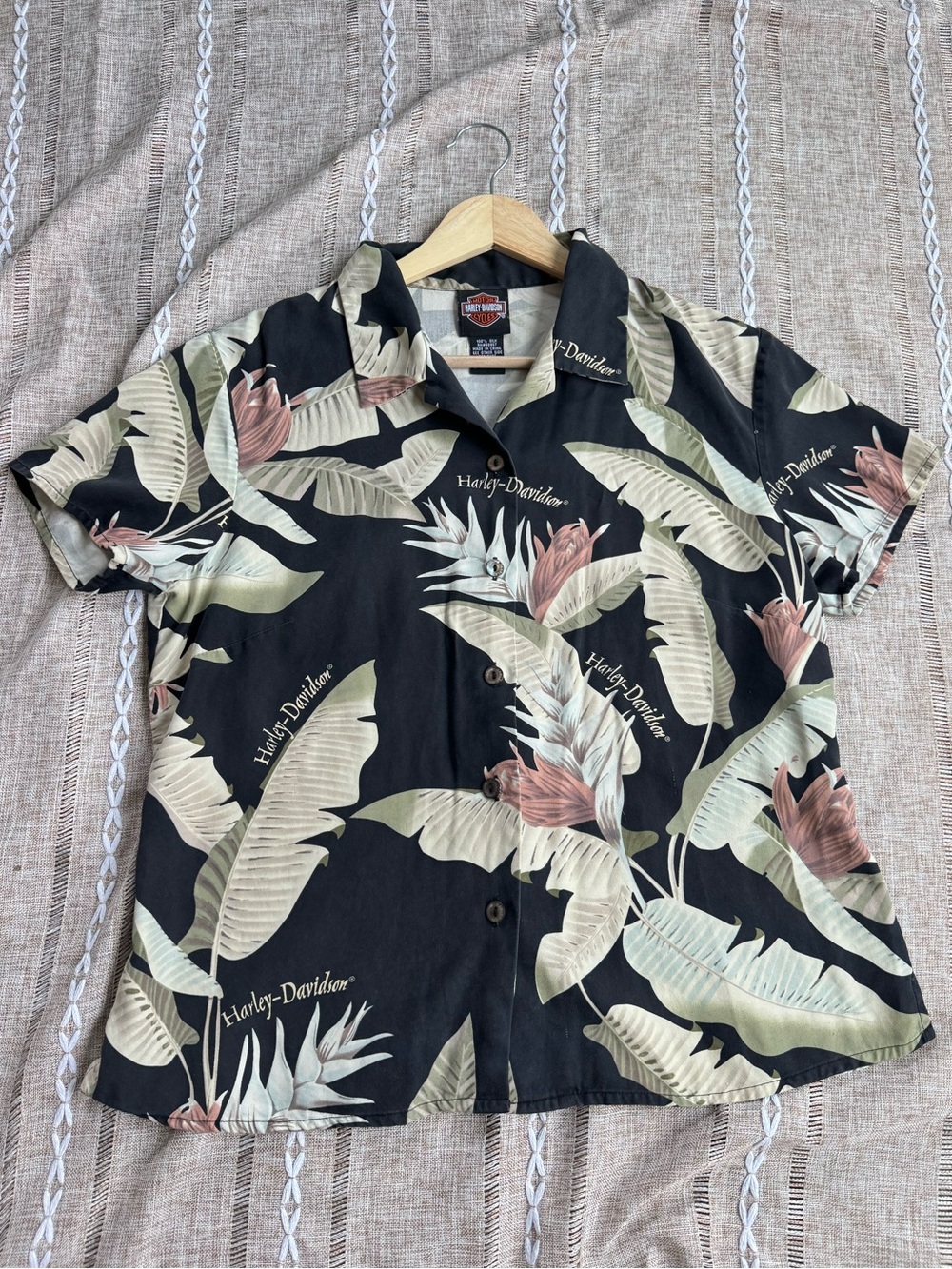 Harley-Davidson‎ Tori Richard Silk Tropical Camp Shirt Women's Medium Hawaiian